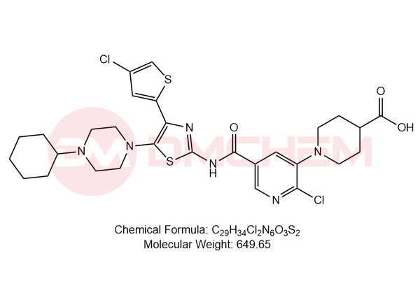 1-(2-chloro-5-((4-(4-chlorothiophen-2-yl)-5-(4-cyclohexylpiperazin-1-yl)thiazol-2-yl)carbamoyl)pyridin-3-yl)piperidine-4-carboxylic acid