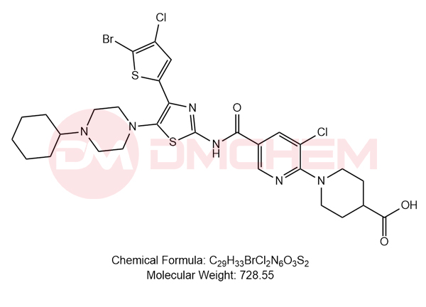 1-(5-((4-(5-bromo-4-chlorothiophen-2-yl)-5-(4-cyclohexylpiperazin-1-yl)thiazol-2-yl)carbamoyl)-3-chloropyridin-2-yl)piperidine-4-carboxylic acid